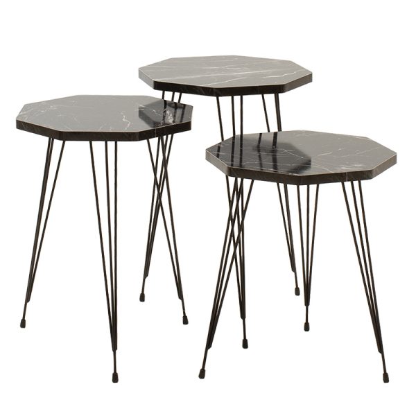 120 000243 6 Side tables set 3pcs Buena pakoworld marble imitation blackIndoor furniture > Tables auxiliary