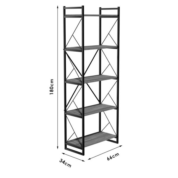 120 000330 3 8 Bookcase Baker pakoworld walnut-black 66x34x180cmIndoor furniture > Bookshelves