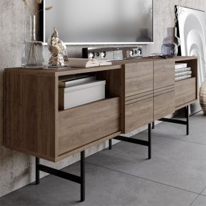 120 000380 2 2 Tv stand Kevan pakoworld walnut-black leg 180x35x65cmIndoor furniture > TV stands