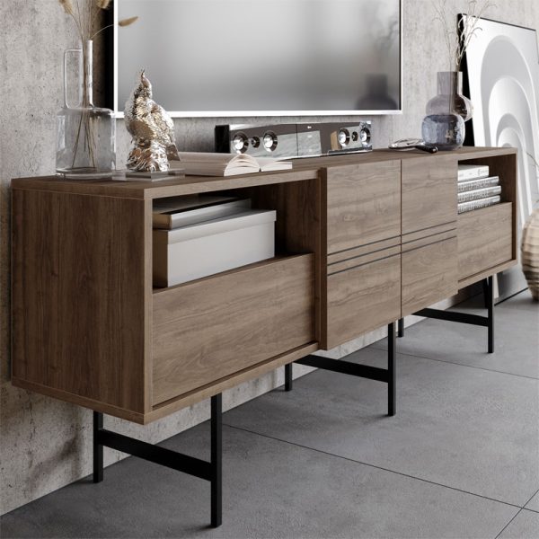120 000380 2 2 Tv stand Kevan pakoworld walnut-black leg 180x35x65cmIndoor furniture > TV stands