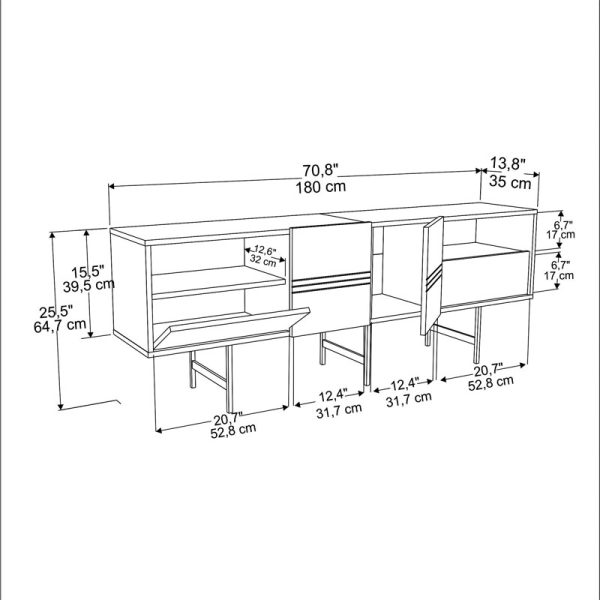 120 000380 3 2 Tv stand Kevan pakoworld walnut-black leg 180x35x65cmIndoor furniture > TV stands