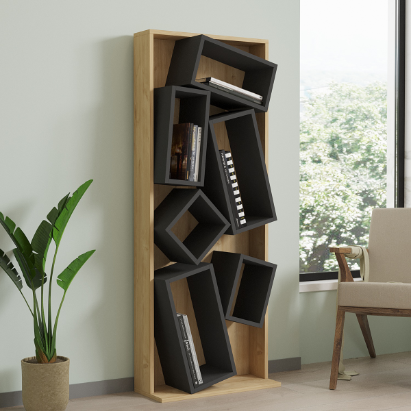 120 000395 1 2 Bookcase Jamey pakoworld natural-dark grey 60x24x153,6cmSPRING OFFERS