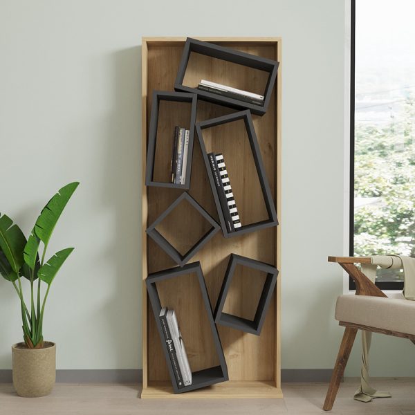 120 000395 2 2 Bookcase Jamey pakoworld natural-dark grey 60x24x153,6cmSPRING OFFERS