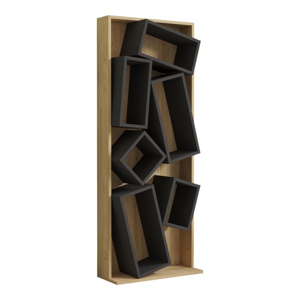 120 000395 3 Bookcase Jamey pakoworld natural-dark grey 60x24x153,6cmSPRING OFFERS