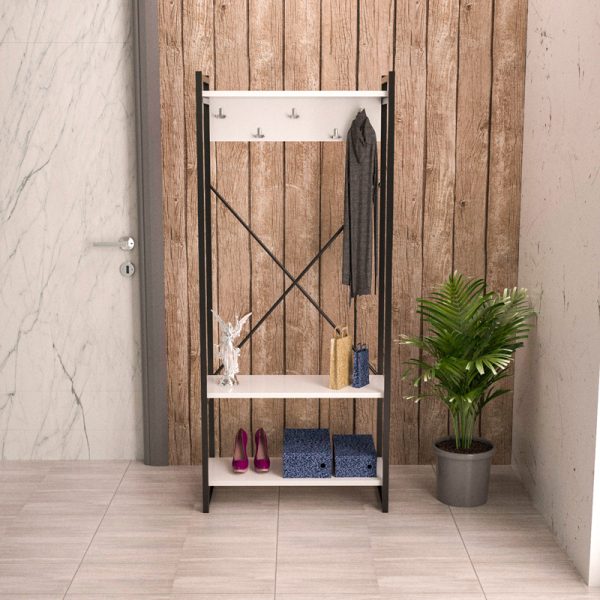 120 000469 2 2 Entrance furniture with hanger Baker pakoworld black metal and white melamine 90x34x180cmIndoor furniture > Entrance furniture