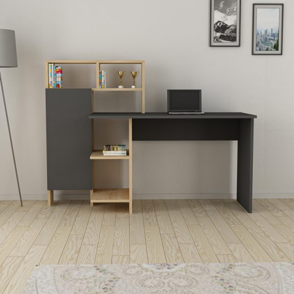 120 000482 2 2 Calisma pakoworld desk with shelf in oak-anthracite shade 135x60x111cmOffice furniture > Working desk