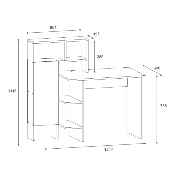 120 000482 4 2 Calisma pakoworld desk with shelf in oak-anthracite shade 135x60x111cmOffice furniture > Working desk