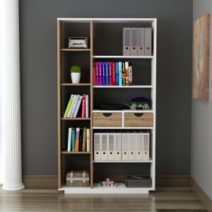 120 000485 2 3 Bookcase with drawers Dakin pakoworld in white-walnut shade 80x25x190cmIndoor furniture > Bookshelves