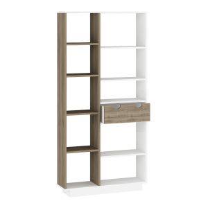 120 000485 3 3 Bookcase with drawers Dakin pakoworld in white-walnut shade 80x25x190cmIndoor furniture > Bookshelves