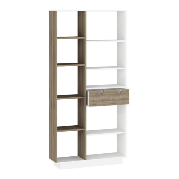 120 000485 3 3 Bookcase with drawers Dakin pakoworld in white-walnut shade 80x25x190cmIndoor furniture > Bookshelves