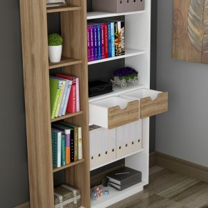 120 000485 4 3 Bookcase with drawers Dakin pakoworld in white-walnut shade 80x25x190cmIndoor furniture > Bookshelves