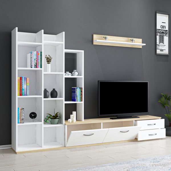 120 000488 2 2 Leman pakoworld living room tv set in white-oak shade 240x35x154cmIndoor furniture > Living room sets