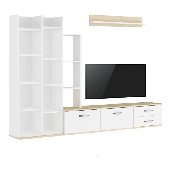 120 000488 5 Leman pakoworld living room tv set in white-oak shade 240x35x154cmIndoor furniture > Living room sets