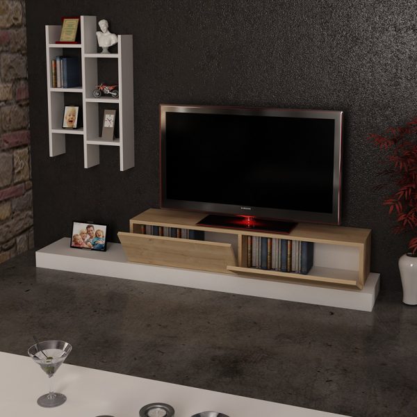 120 000489 2 4 Rumba pakoworld TV cabinet in white-oak shade 180x30x31cmIndoor furniture > TV stands