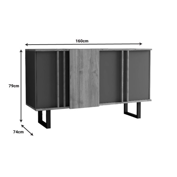 120 000490 4 2 Amanda I pakoworld sideboard in anthracite-walnut shade 160x74x79cmIndoor furniture > Buffets