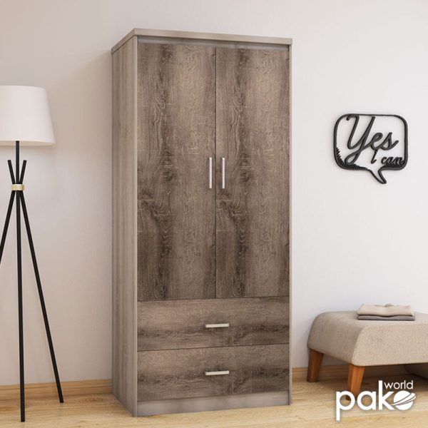123 000021 2 7 Wardrobe Olympus pakoworld with 2 doors and drawers in castillo-toro colour 81x57x183Indoor furniture > Wardrobes