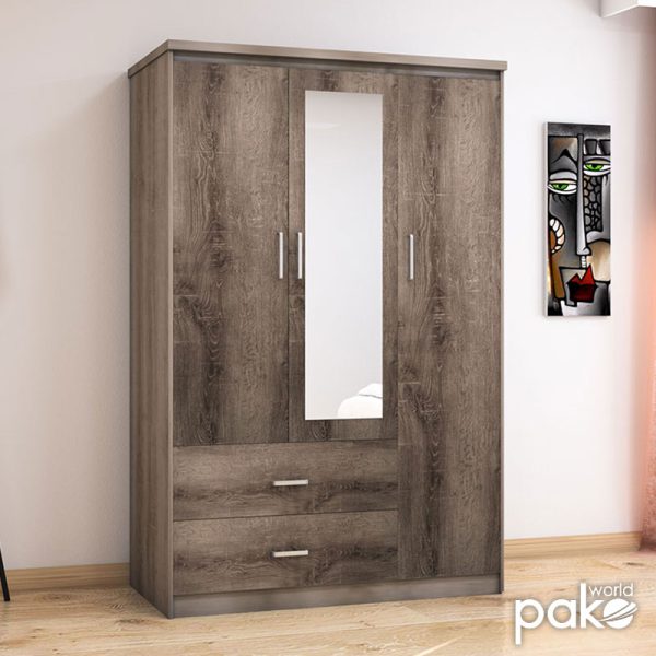 123 000022 2 2 Wardrobe Olympus pakoworld with 3 doors and drawers+mirror in castillo-toro colour 120x57x183Indoor furniture > Wardrobes