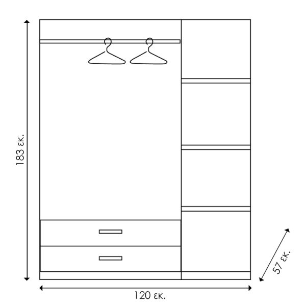 123 000022 3 2 Wardrobe Olympus pakoworld with 3 doors and drawers+mirror in castillo-toro colour 120x57x183Indoor furniture > Wardrobes