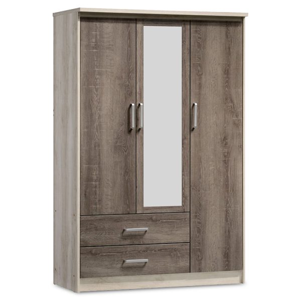 123 000022 4 Wardrobe Olympus pakoworld with 3 doors and drawers+mirror in castillo-toro colour 120x57x183Indoor furniture > Wardrobes