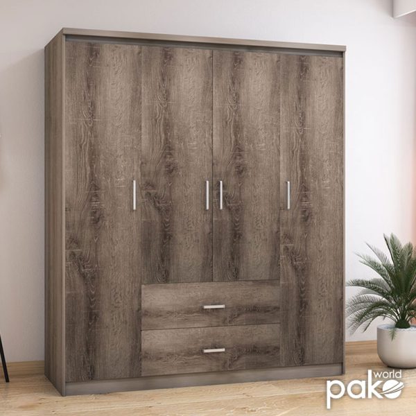 123 000023 2 Wardrobe Olympus pakoworld with 4 doors and drawers in castillo-toro colour 159x57x183Indoor furniture > Wardrobes
