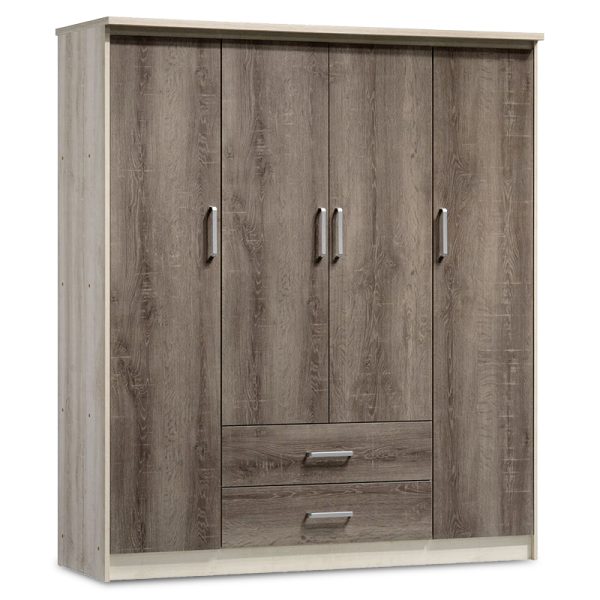 123 000023 Wardrobe Olympus pakoworld with 4 doors and drawers in castillo-toro colour 159x57x183Indoor furniture > Wardrobes