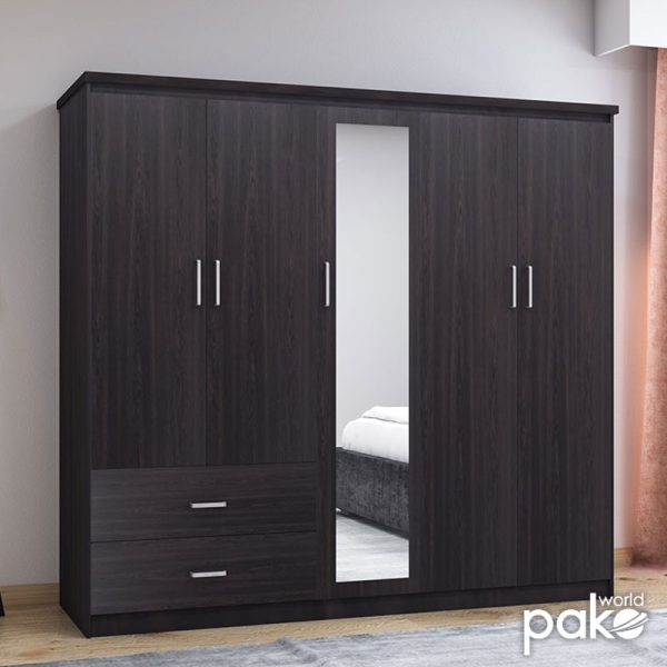 123 000047 2 3 Wardrobe Olympus pakoworld with 5 doors and drawers+mirror in wenge colour 198x57x183Indoor furniture > Wardrobes
