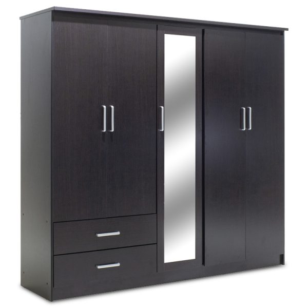 123 000047 6 Wardrobe Olympus pakoworld with 5 doors and drawers+mirror in wenge colour 198x57x183Indoor furniture > Wardrobes