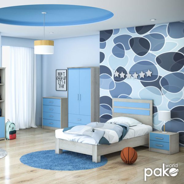 123 000072 2 3 Children's wardrobe Looney pakoworld with 2 doors and drawers in castillo-blue colour 81x57x183Indoor furniture > Wardrobes