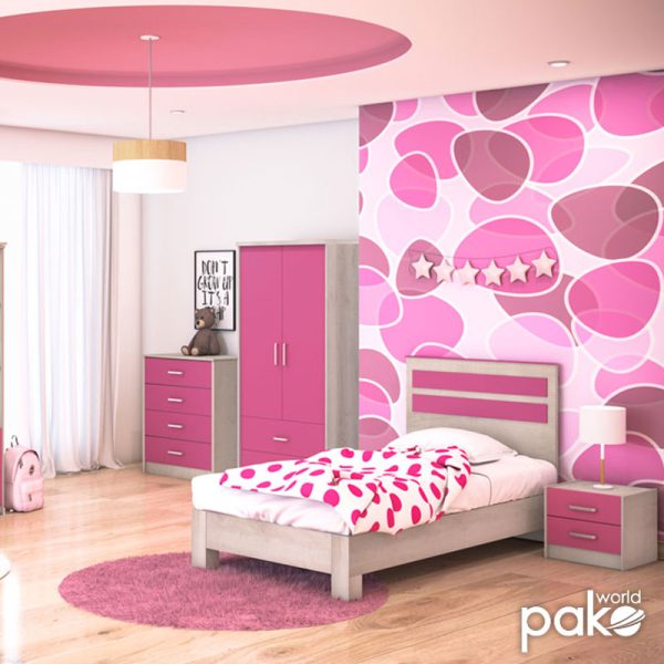 123 000073 2 6 Children's wardrobe Looney pakoworld with 2 doors and drawers in castillo-pink colour 81x57x183Indoor furniture > Wardrobes