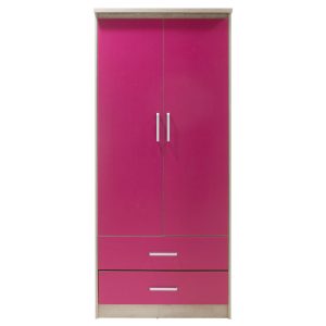 123 000073 3 6 Children's wardrobe Looney pakoworld with 2 doors and drawers in castillo-pink colour 81x57x183Indoor furniture > Wardrobes