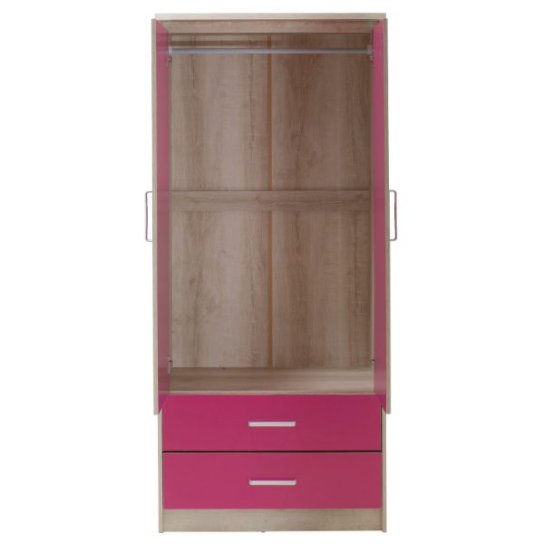 123 000073 4 6 Children's wardrobe Looney pakoworld with 2 doors and drawers in castillo-pink colour 81x57x183Indoor furniture > Wardrobes