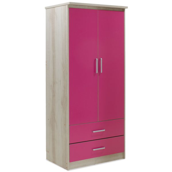 123 000073 9 Children's wardrobe Looney pakoworld with 2 doors and drawers in castillo-pink colour 81x57x183Indoor furniture > Wardrobes
