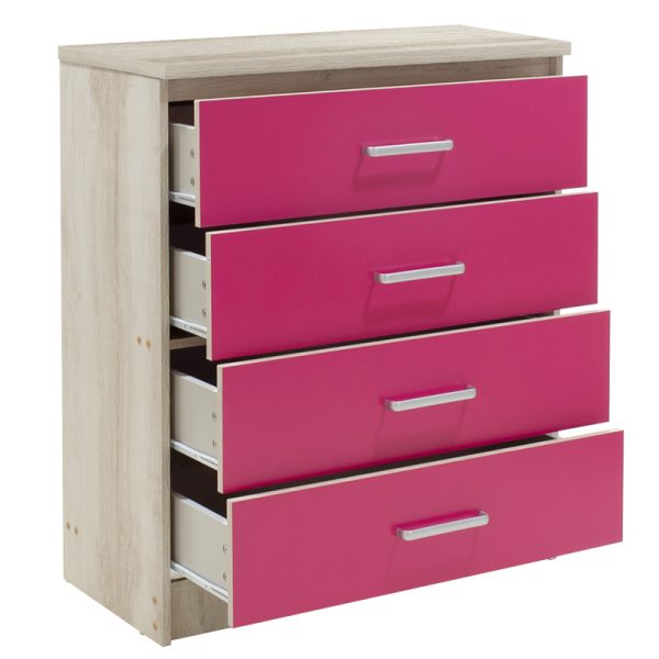 123 000079 2 6 Children's chest of 4 Drawer Looney pakoworld in castillo-pink colour 80x40x95Indoor furniture > Children's Room