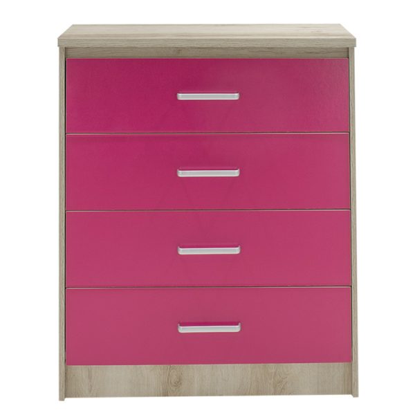 123 000079 3 6 Children's chest of 4 Drawer Looney pakoworld in castillo-pink colour 80x40x95Indoor furniture > Children's Room