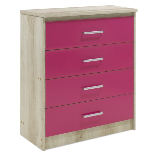 123 000079 9 Children's chest of 4 Drawer Looney pakoworld in castillo-pink colour 80x40x95Indoor furniture > Children's Room