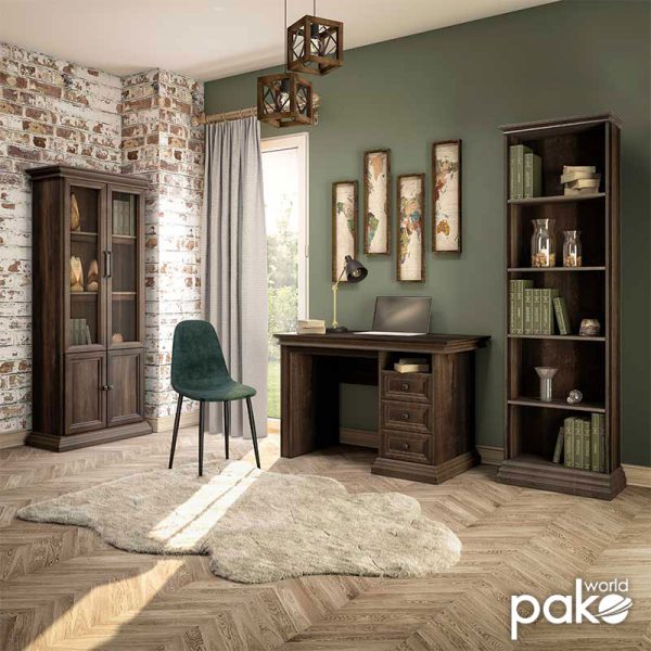 123 000127 2 2 Bookcase Mozart pakoworld with glass walnut 78.5x38x188cmIndoor furniture > Showcases