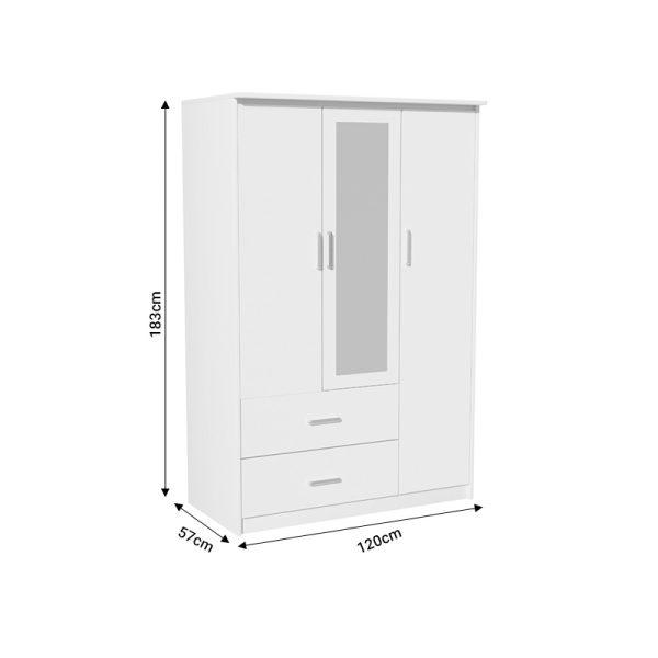 123 000211 3 2 Wardrobe Olympus pakoworld with 3 doors and drawers+mirror in white colour 120x57x183Indoor furniture > Wardrobes