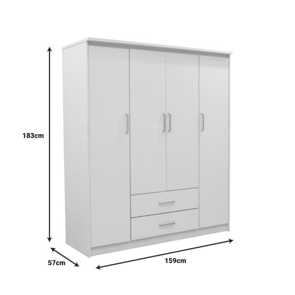123 000214 3 Wardrobe Olympus pakoworld with 4 doors and drawers in white colour 159x57x183cmIndoor furniture > Wardrobes
