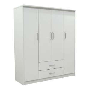 123 000214 Wardrobe Olympus pakoworld with 4 doors and drawers in white colour 159x57x183cmIndoor furniture > Wardrobes