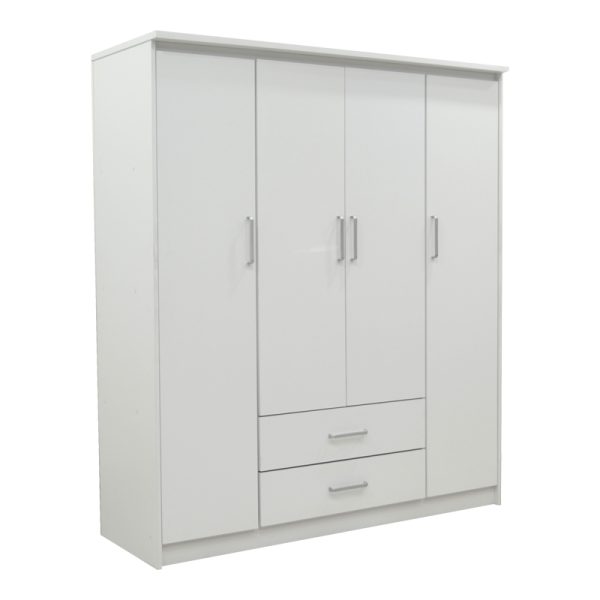 123 000214 Wardrobe Olympus pakoworld with 4 doors and drawers in white colour 159x57x183cmIndoor furniture > Wardrobes