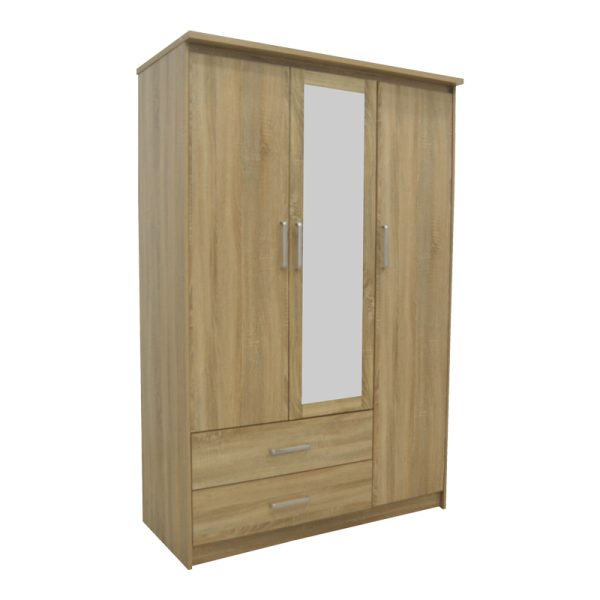 123 000230 11 Wardrobe Olympus pakoworld with 3 doors and drawers+mirror in light oak colour 120x57x183Indoor furniture > Wardrobes