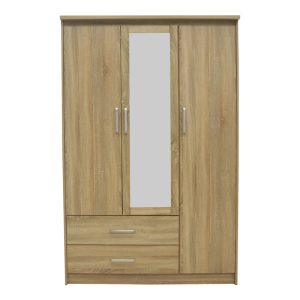 123 000230 2 8 Wardrobe Olympus pakoworld with 3 doors and drawers+mirror in light oak colour 120x57x183Indoor furniture > Wardrobes
