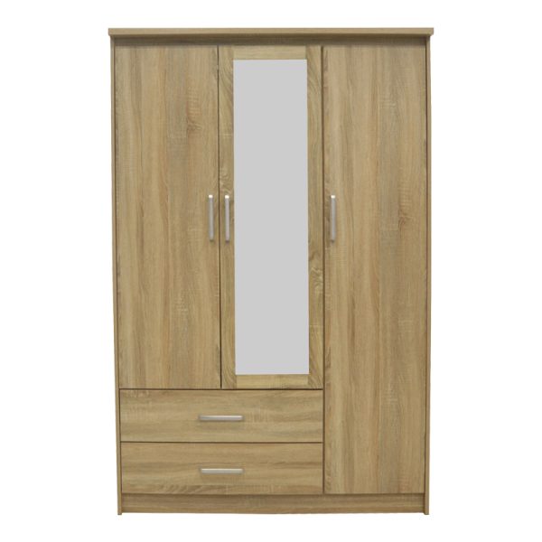 123 000230 2 8 Wardrobe Olympus pakoworld with 3 doors and drawers+mirror in light oak colour 120x57x183Indoor furniture > Wardrobes