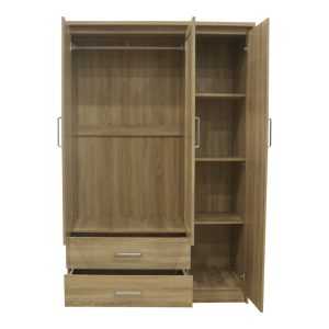 123 000230 3 8 Wardrobe Olympus pakoworld with 3 doors and drawers+mirror in light oak colour 120x57x183Indoor furniture > Wardrobes