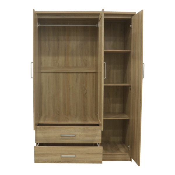 123 000230 3 8 Wardrobe Olympus pakoworld with 3 doors and drawers+mirror in light oak colour 120x57x183Indoor furniture > Wardrobes