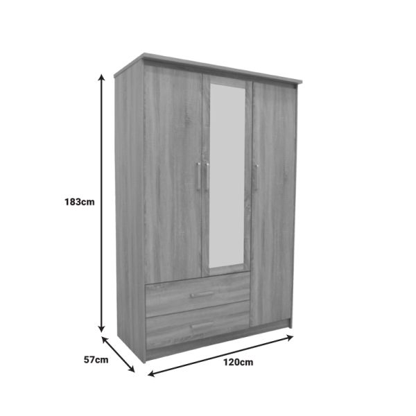123 000230 4 8 Wardrobe Olympus pakoworld with 3 doors and drawers+mirror in light oak colour 120x57x183Indoor furniture > Wardrobes