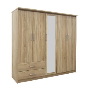 123 000232 10 Wardrobe Olympus pakoworld with 5 doors and drawers+mirror in light oak colour 198x57x183Indoor furniture > Wardrobes