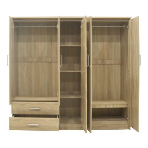 123 000232 3 7 Wardrobe Olympus pakoworld with 5 doors and drawers+mirror in light oak colour 198x57x183Indoor furniture > Wardrobes
