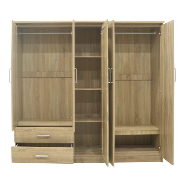 123 000232 3 7 Wardrobe Olympus pakoworld with 5 doors and drawers+mirror in light oak colour 198x57x183Indoor furniture > Wardrobes
