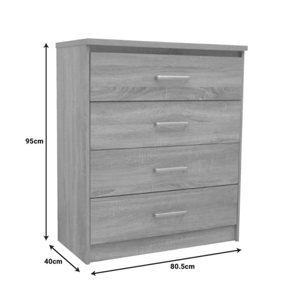 123 000233 4 6 Chest of 4 drawers Olympus pakoworld in light oak colour 80.5x40x95Indoor furniture > Drawers-consoles